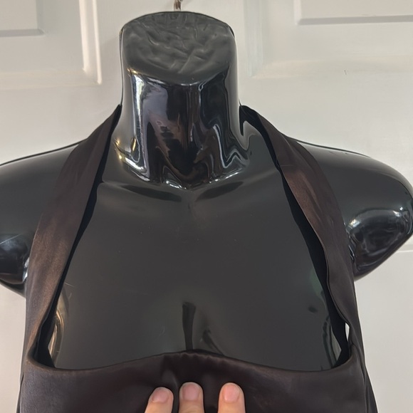 Le Chateau Black Satin Halter Dress Party Cocktails Size XL Runs Small - Picture 4 of 8